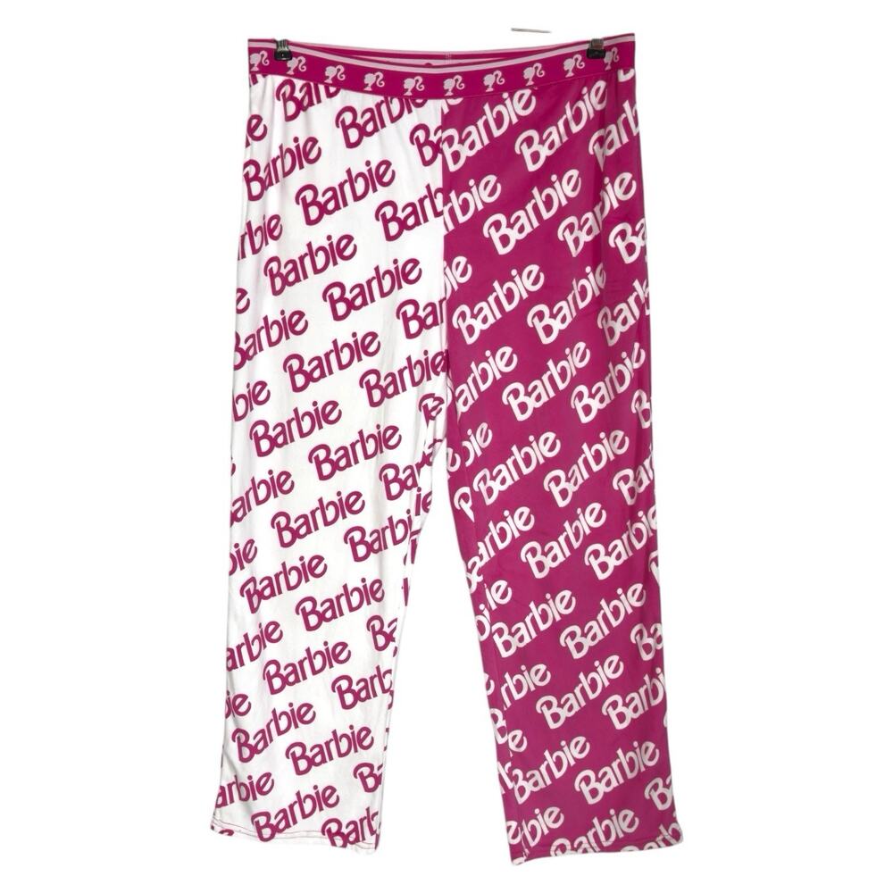 Barbie Logo Pajama Pants Pink White Sleepwear Womens L 12 14